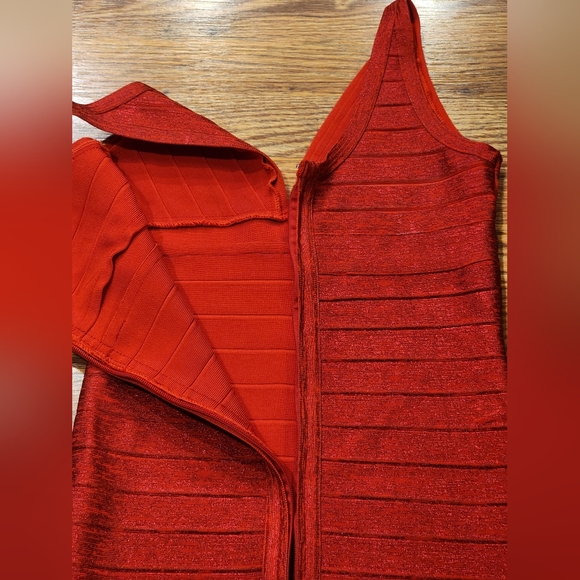 🔥Sexy Red Sparkly Rayon V-Neck Bandage Bodycon Club Dress Women's M - Picture 7 of 10